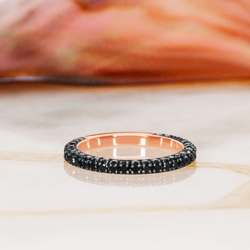 Women's casual rings-Monoceros Pave Wedding Ring with Round Cut Natural Black Diamonds Rose Gold