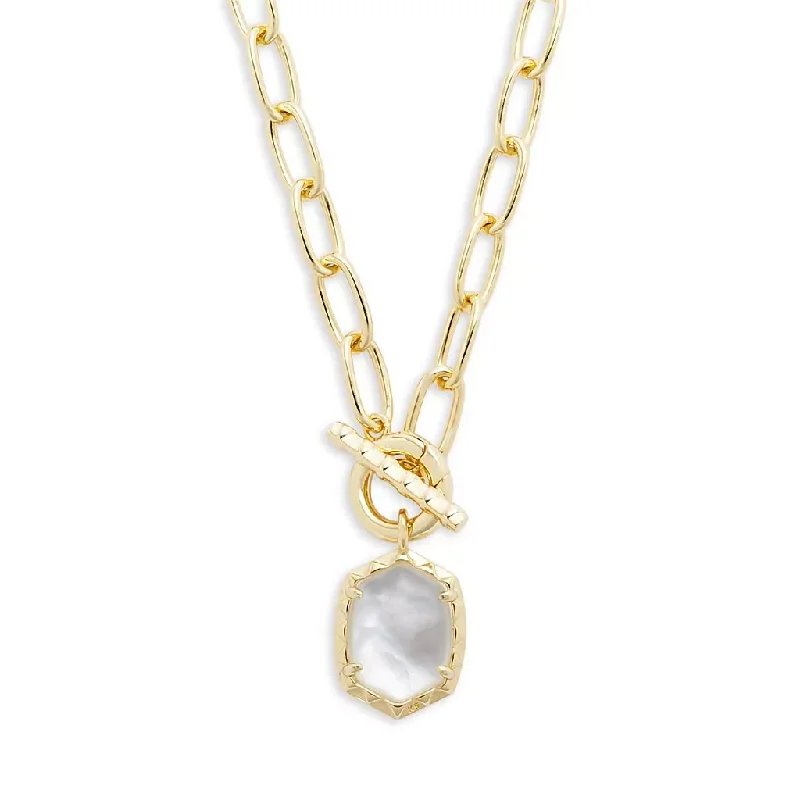 Women's holiday necklaces-Kendra Scott : Daphne Convertible Gold Link and Chain Necklace  in Ivory Mother Of Pearl