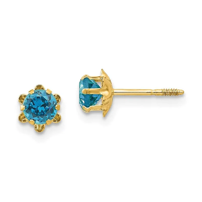 Women's seasonal earrings-Madi K Kid's 14k  4mm Synthetic Blue Topaz (Dec) Screwback Earrings