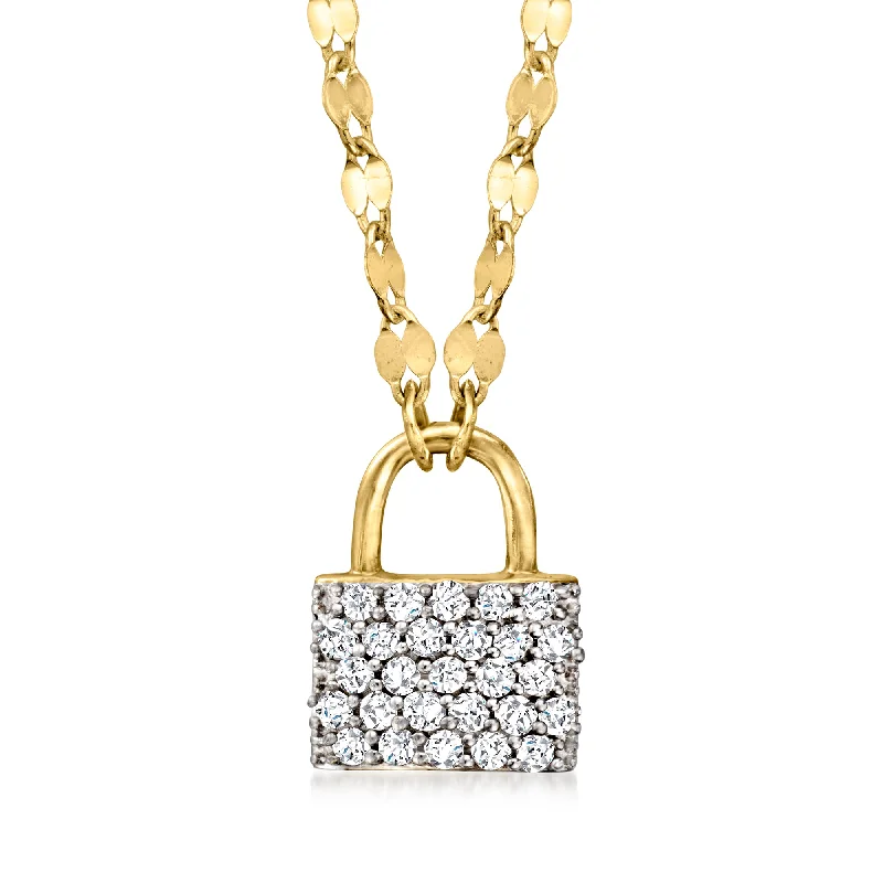 Women's holiday necklaces-Ross-Simons Diamond Padlock Necklace in 18kt Gold Over Sterling