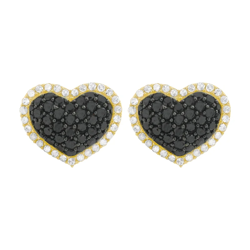 Women's vintage-inspired earrings-14K GOLD BLACK AND WHITE DIAMOND CLARISSE HEART STUDS