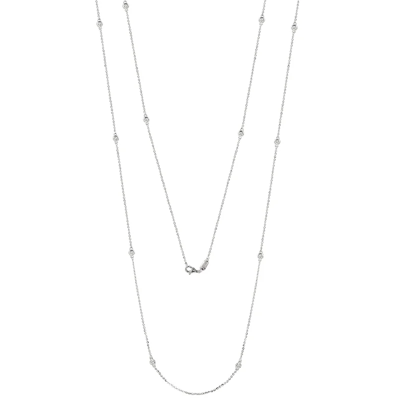 Women's modern design necklaces-Suzy Levian 14k White Gold 6/10 CTTW Bezel Diamond Station Necklace (36 inch)