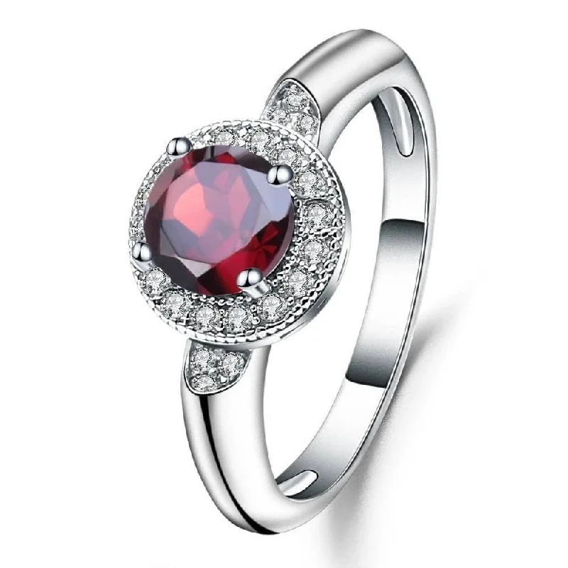 Women's investment rings-1.05 Ct Round Natural Red Garnet Classic Ring