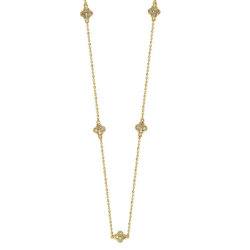 Women's limited edition necklaces-Suzy Levian 14K Yellow Gold .40ttw Diamond Clover By The Yard Necklace