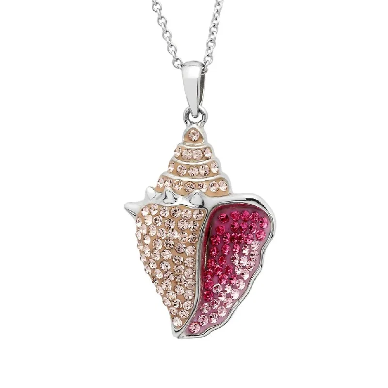 Women's sterling silver necklaces-Ocean : Pink Conch Necklace with Crystals