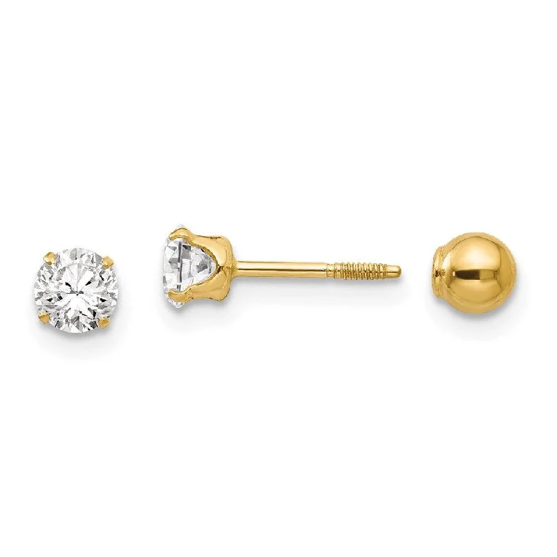 Women's astrology earrings-Madi K Kid's 14k  Polished Reversible CZ & 4mm Ball Earrings