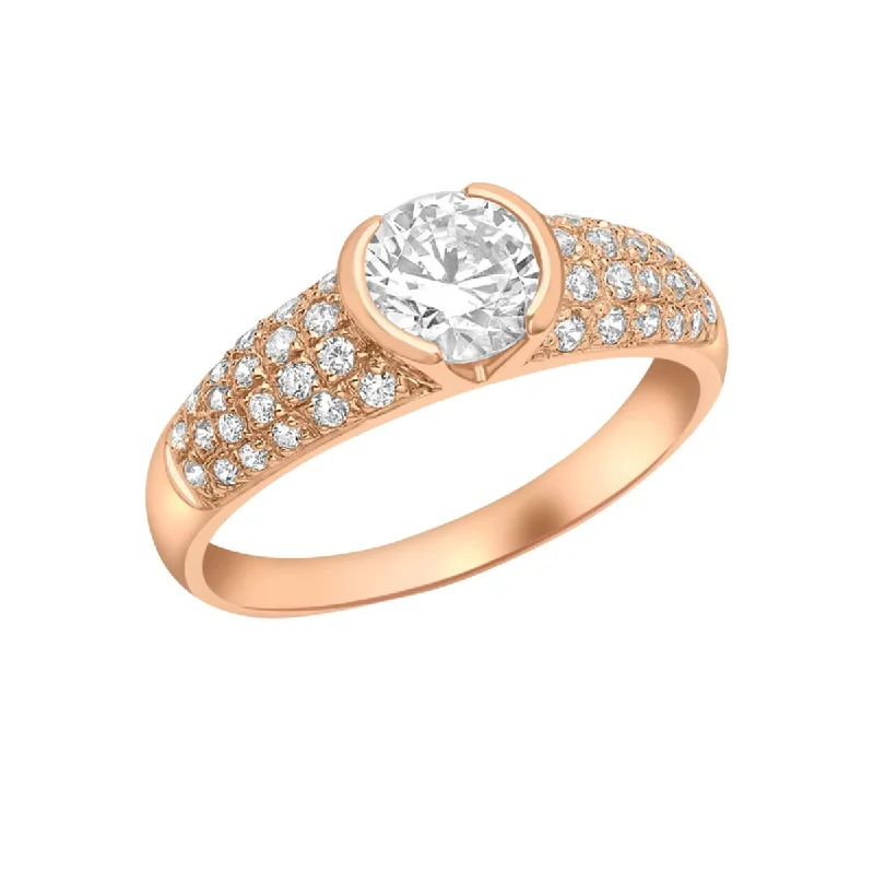 Women's casual rings-9K Rose Gold Round CZ Shoulder-Detail Ring