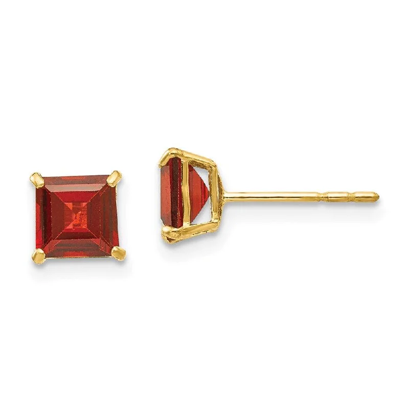 Women's spiritual earrings-Madi K Kid's 14k  Garnet 5mm Square Post Earrings