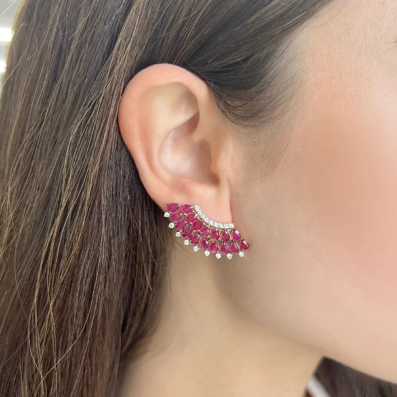 Women's statement earrings-14K GOLD DIAMOND RUBY ESME EARRINGS