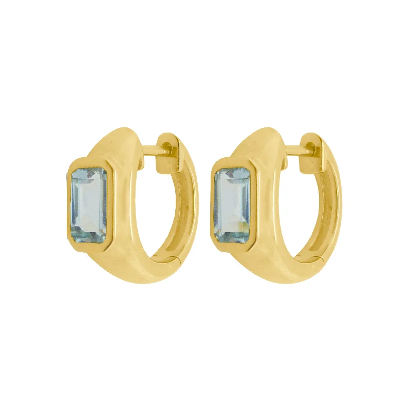 Women's fashion earrings-14K GOLD BLUE TOPAZ FREYA HUGGIES