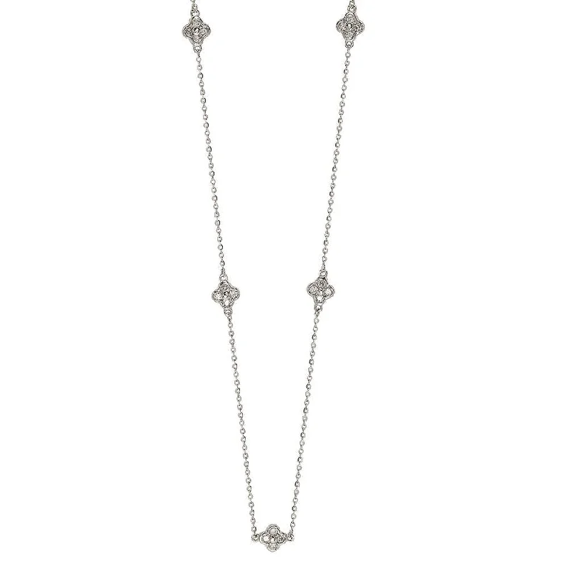 Women's gold necklaces-Suzy Levian 14K White Gold .40ttw Diamond Clover By The Yard Necklace