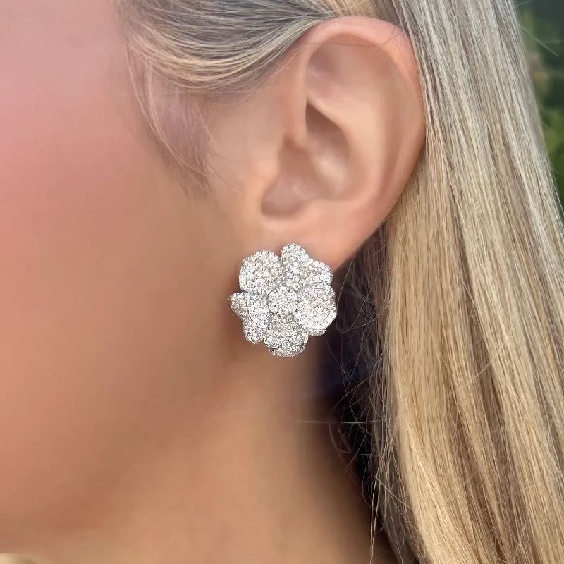 Handmade women's earrings-14K GOLD DIAMOND SHELLY FLOWER EARRINGS