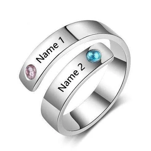 Women's stackable rings-Custom Engraved Adjustable Name Ring with Birthstones