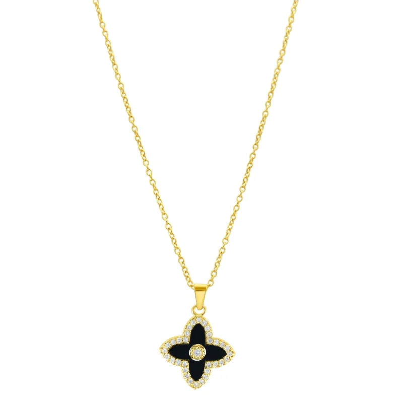 Women's bohemian necklaces-Adornia Black Clover Necklace gold