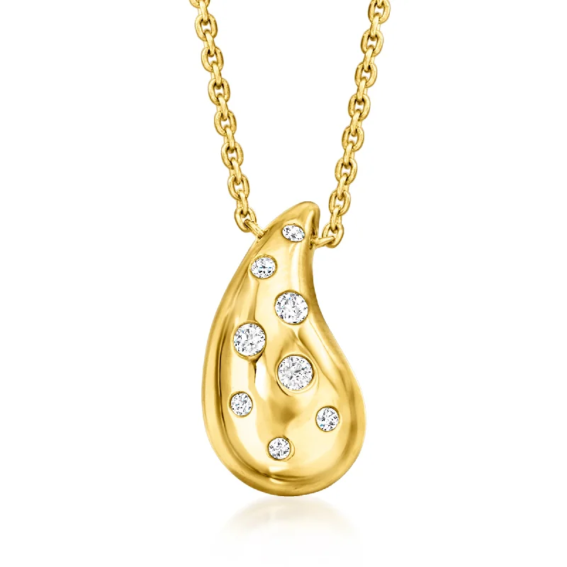 Women's exclusive necklaces-Ross-Simons Diamond Puffy Teardrop Necklace in 18kt Gold Over Sterling