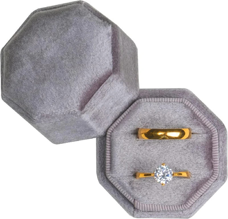 Women's DNA rings-Grey Love Is Patient Double Ring Slots Octagon Velvet Ring Box