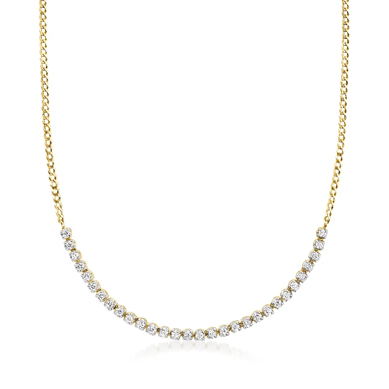 Women's luxury gift necklaces-RS Pure by Ross-Simons Diamond Half-Tennis Necklace in 14kt Yellow Gold