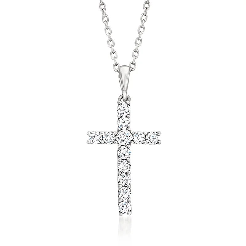 Women's personalized necklaces-Ross-Simons Diamond Cross Pendant Necklace in Sterling Silver