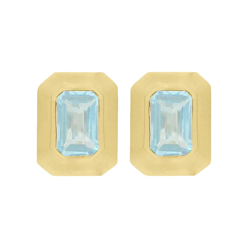 Women's gold earrings-14K GOLD BLUE TOPAZ BERRI STUDS