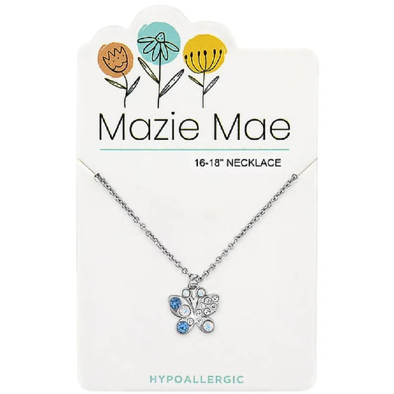 Women's family necklaces-Center Court: Silver Opal & Aquamarine Butterfly Mazie Mae Necklace