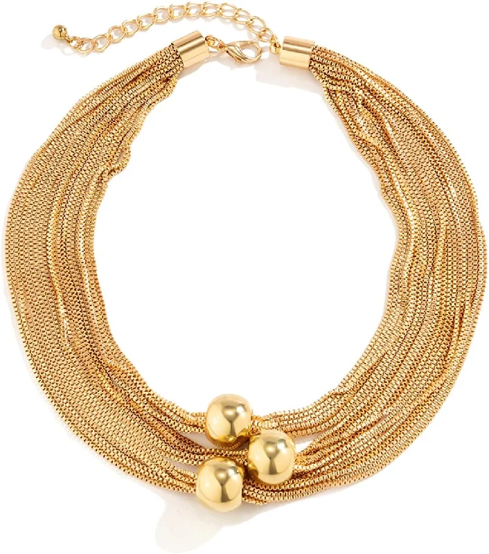 Women's crystal necklaces-18K Gold Multi Link Layer Statement Necklace