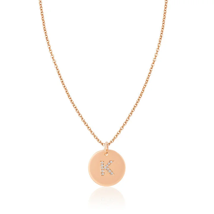 Women's limited edition necklaces-Diamond Letter Disc Gold Bale Necklace