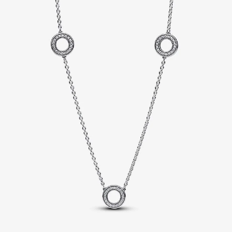 Women's seasonal necklaces-PANDORA : Pavé Circles Chain Necklace - Sterling Silver