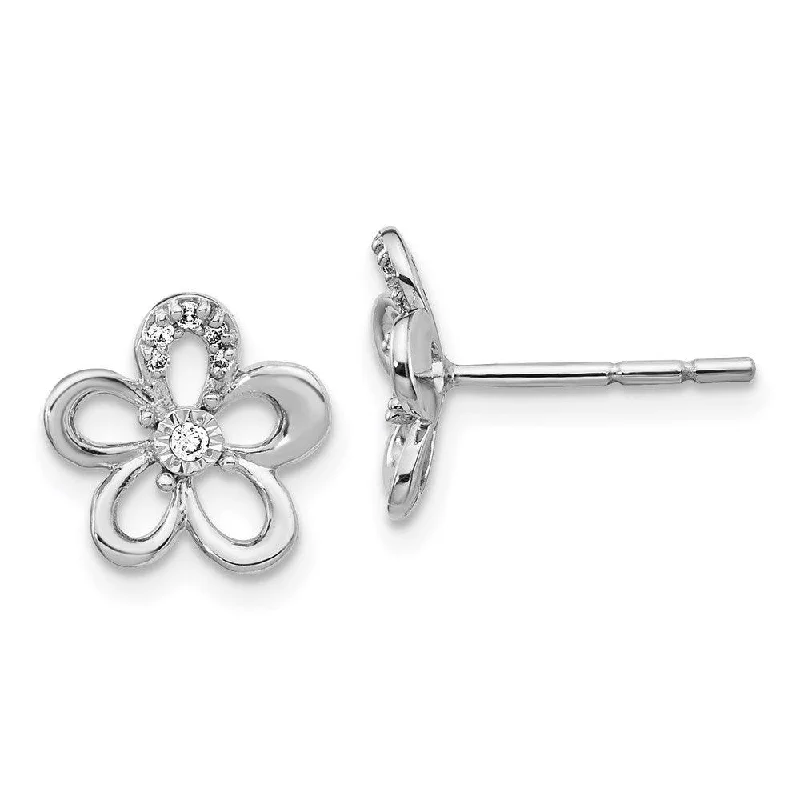 Women's modern design earrings-14k White Gold Diamond Flower Earrings