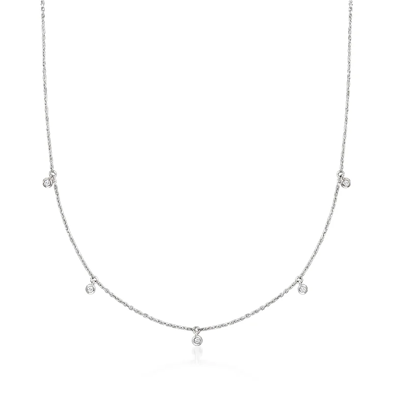 Women's pearl necklaces-Ross-Simons Diamond Drop Station Necklace in Sterling Silver