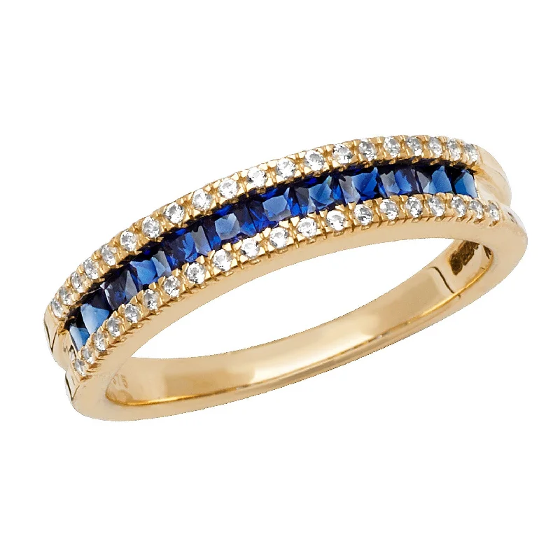 Women's photo rings-9K Yellow Gold Synthetic Blue Sapphire Eternity Ring