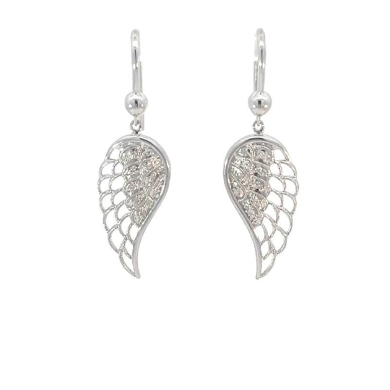 Women's friendship earrings-Silver Angel Wing Drop Earrings