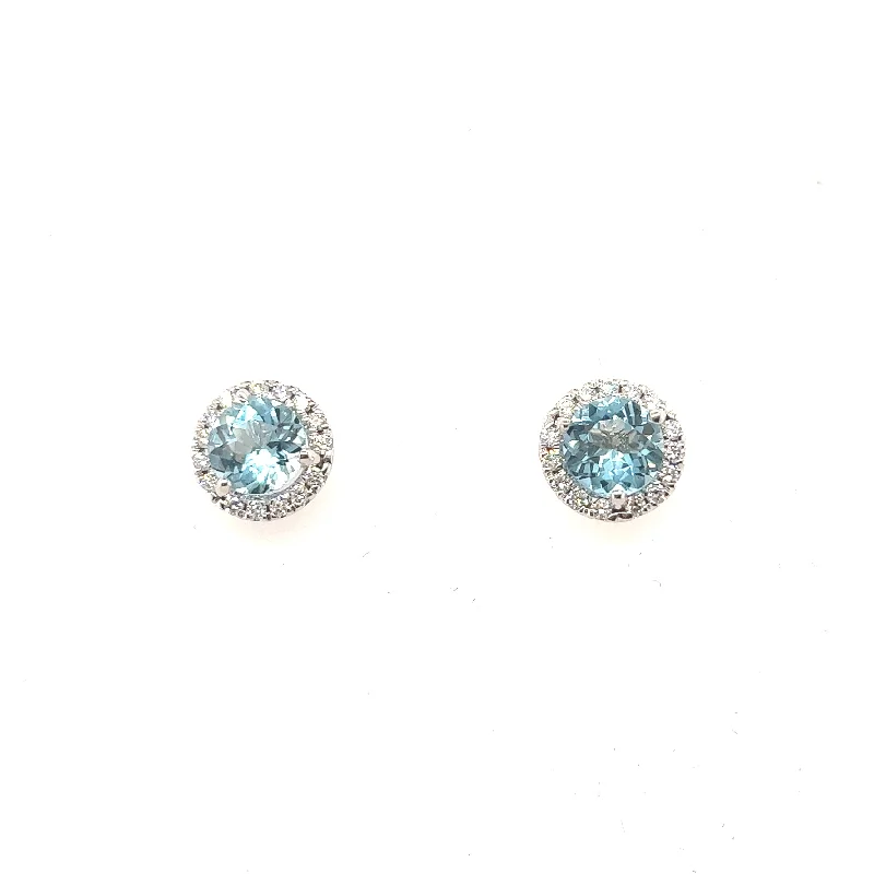 Women's handmade artisan earrings-Aquamarine Halo Earrings