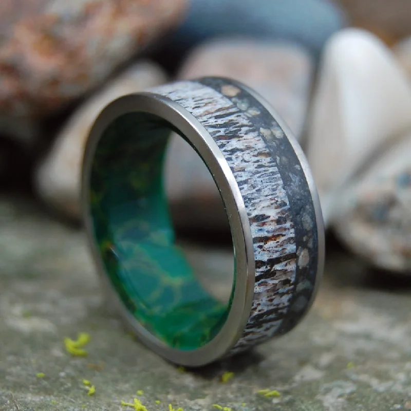 Women's diamond rings-Wading Moose | Men's Moose Antler, Beach Sand, Jade & Titanium Wedding Ring