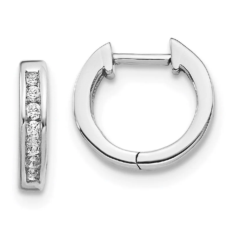 Women's moon phase earrings-14K White Gold Diamond Hinged Hoop Earrings