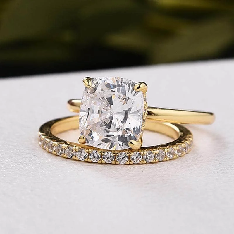 Women's art deco rings-3.0ct 4 Prong Classic Yellow Gold Cushion Cut Bridal Ring