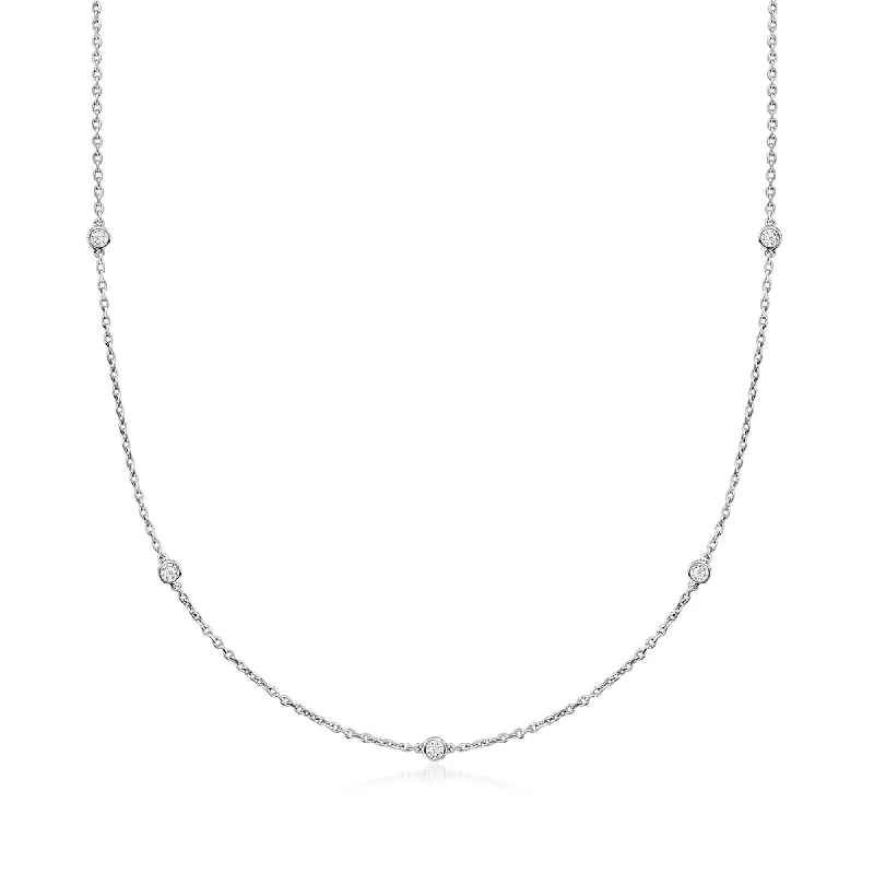 Women's Valentine's Day necklaces-Ross-Simons Lab-Grown Diamond Station Necklace in Sterling Silver