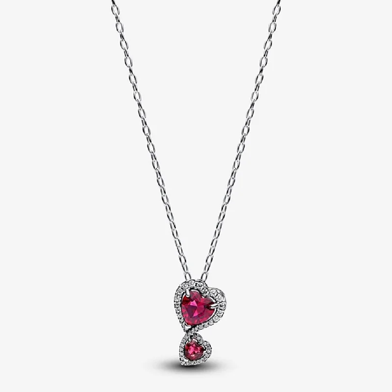 Women's astrology necklaces-PANDORA : Red Halo Hearts Pendant Necklace