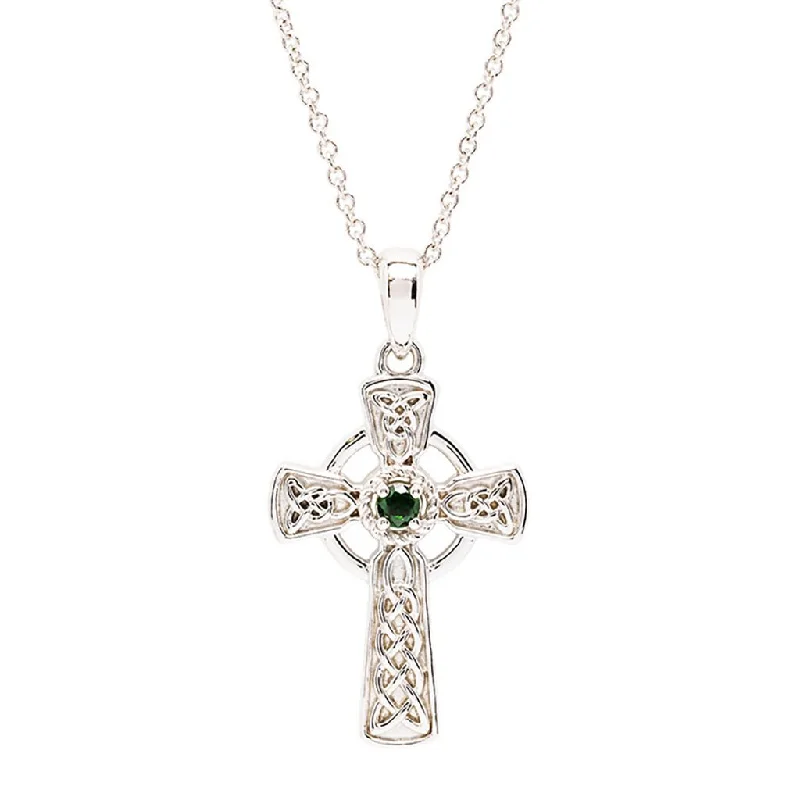 Women's minimalist necklaces-Shanore : Sterling Silver Green CZ Celtic Cross Pendant