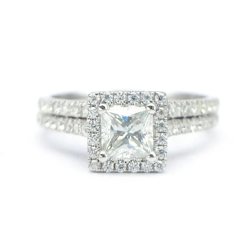 Women's cross rings-Princess Cut Diamond Vintage Promise Dainty Ring Set