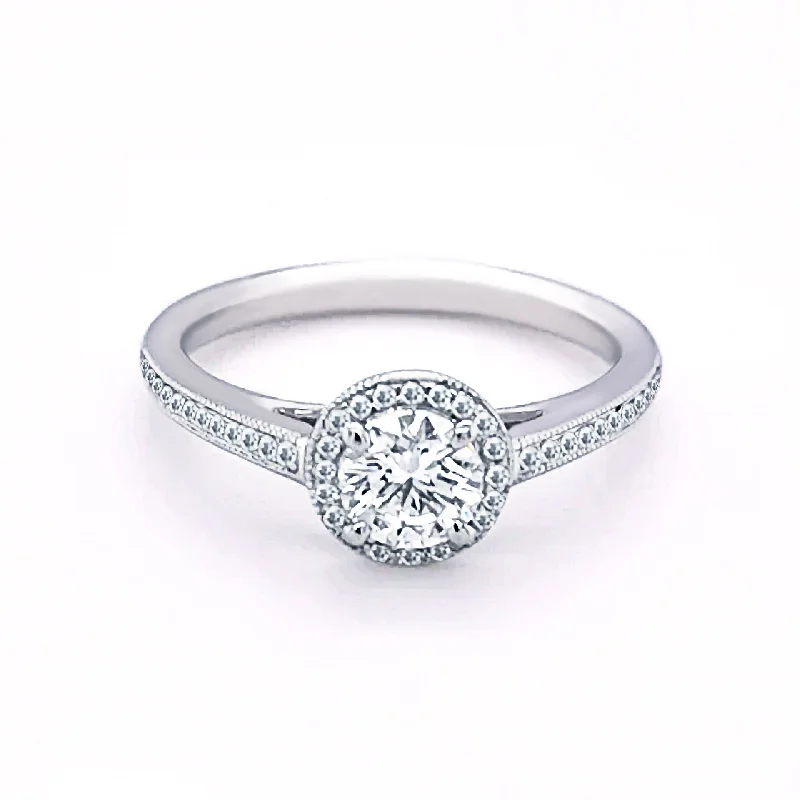 High-end women's rings-Platinum Round Brilliant Cut Diamond 0.66ct Halo Ring