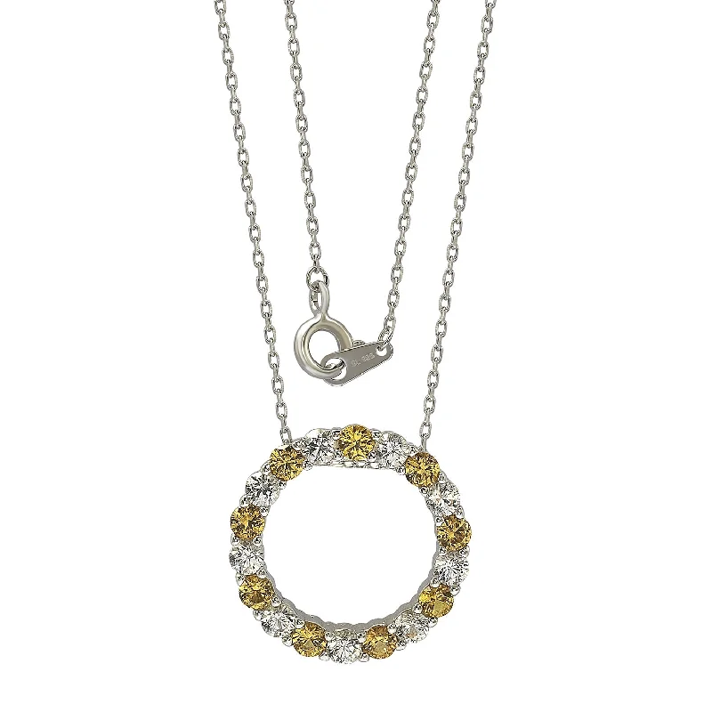 Women's wedding necklaces-Suzy Levian Sterling Silver Yellow Sapphire & Diamond Accent Alternating Circle Eternity Necklace