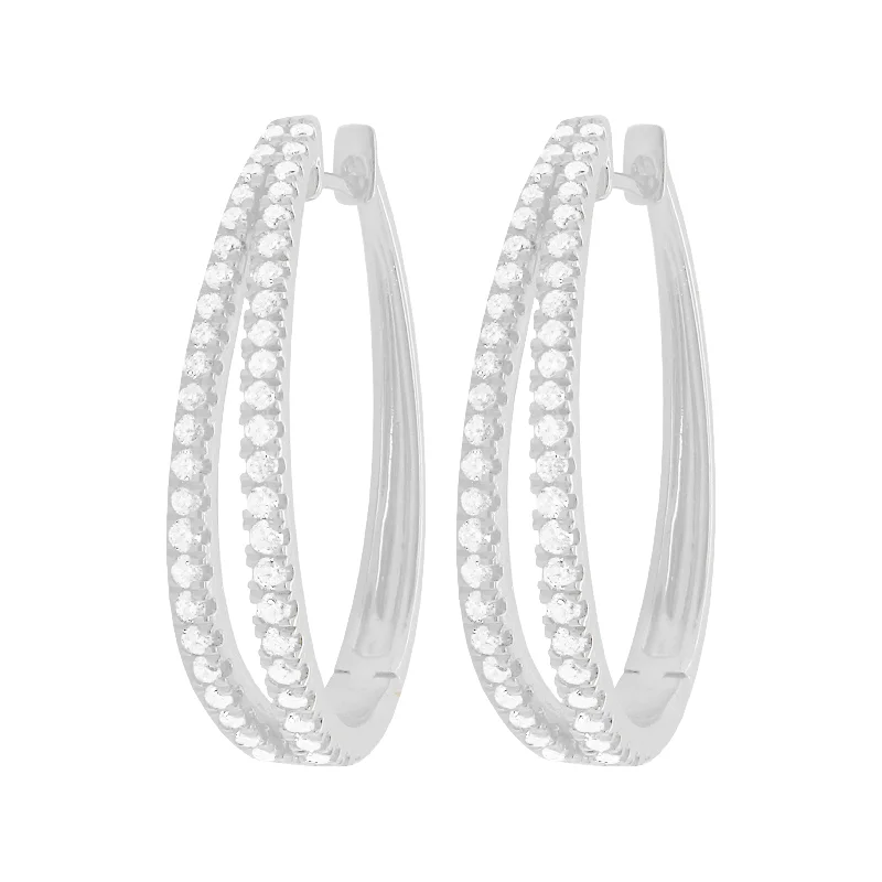 Women's modern design earrings-14K GOLD DIAMOND MEDIUM AVA HOOPS