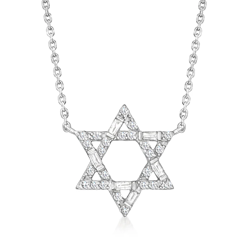 Women's couple necklaces-Ross-Simons Diamond Star Of David Necklace in Sterling Silver