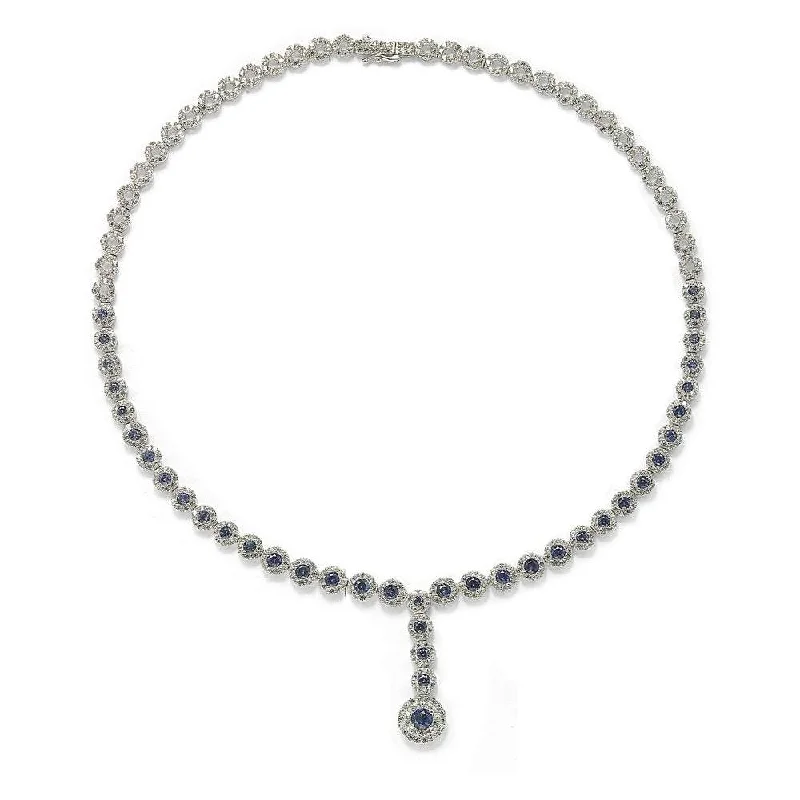 Women's bohemian necklaces-Suzy Levian Sterling Silver Round-Cut Y-Shaped Blue Sapphire & Diamond Accent Necklace