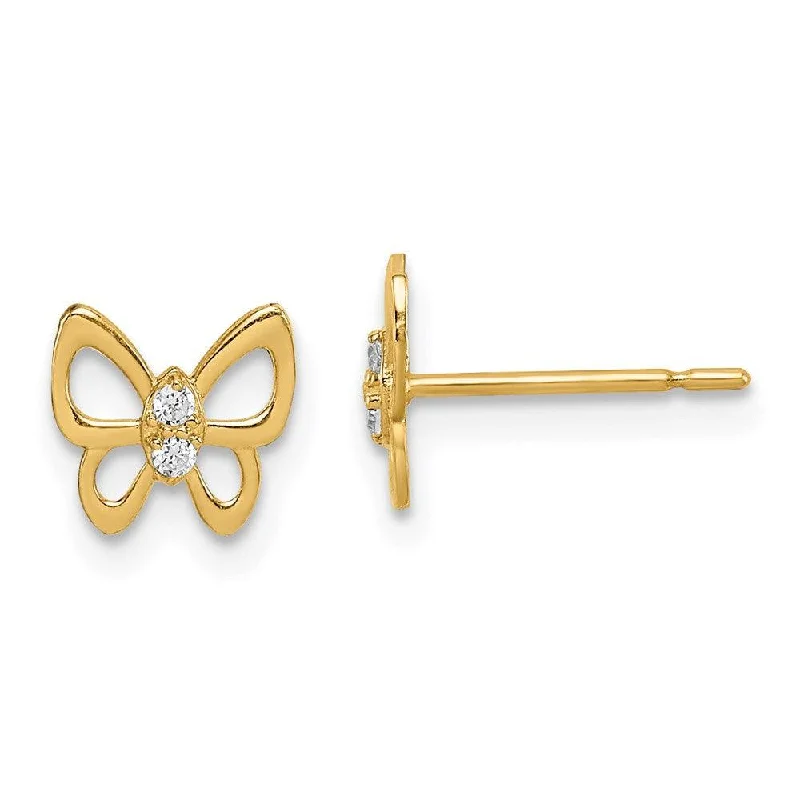 Women's threader earrings-Madi K Kid's 14k  Butterfly CZ Stud Earrings