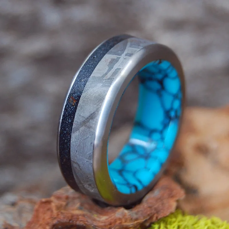 Minimalist women's rings-Meteorite Hits Iceland | Men's Icelandic Lava, Meteorite & Titanium Wedding Ring