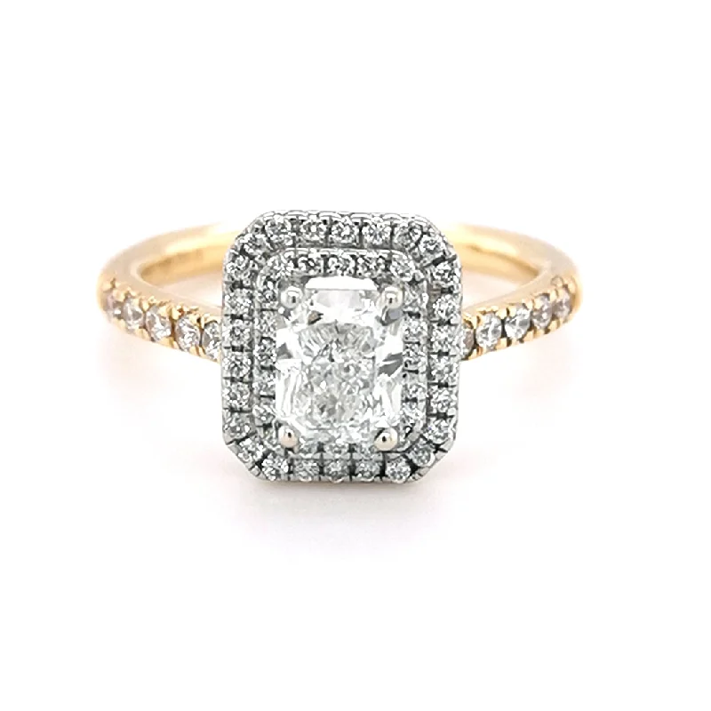 Luxury women's rings-18ct Yellow Gold 1.12ct Radiant Double Halo Ring