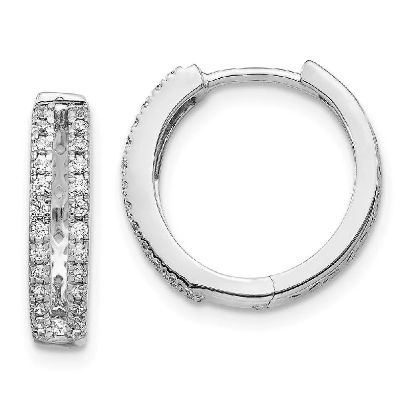 Women's leather earrings-14k White Gold Diamond Hinged Round Hoop Earrings