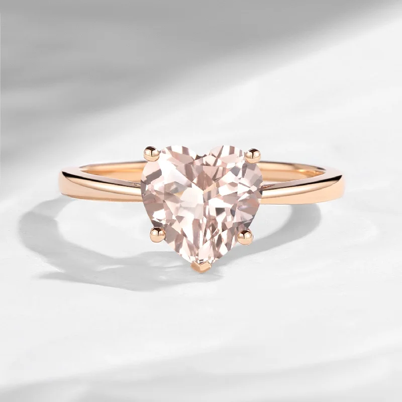 Women's anniversary rings-Classic Heart Shaped Solitaire Morganite Promise Ring