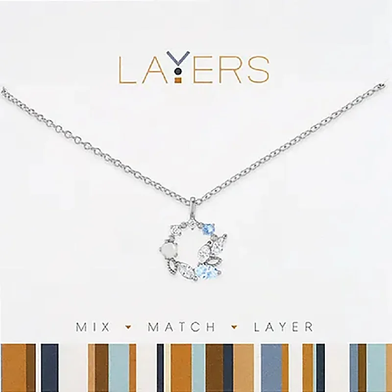 Women's chain necklaces-Center Court : Silver Light Blue & Opal Wreath Layers Necklace